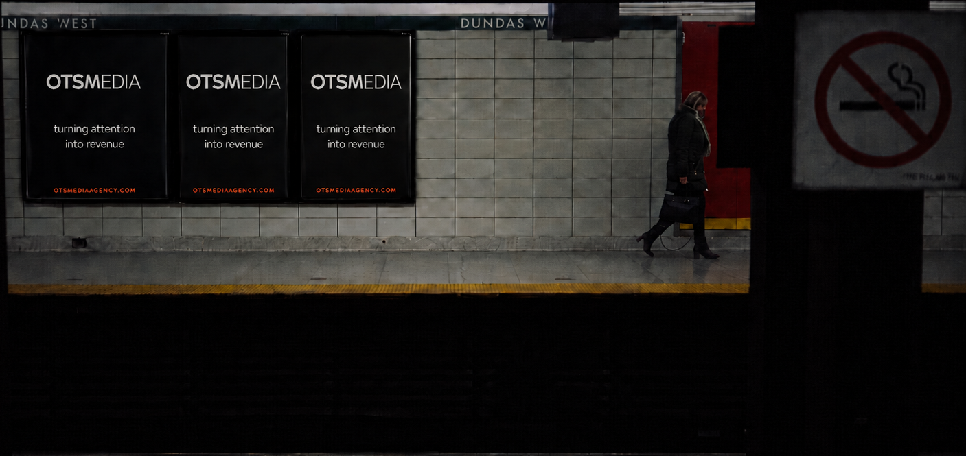 OTS Media billboards on the platform at Dundas West station